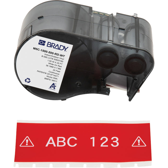 All-Weather Labels, Vinyl, White on Red, 1.5" Width