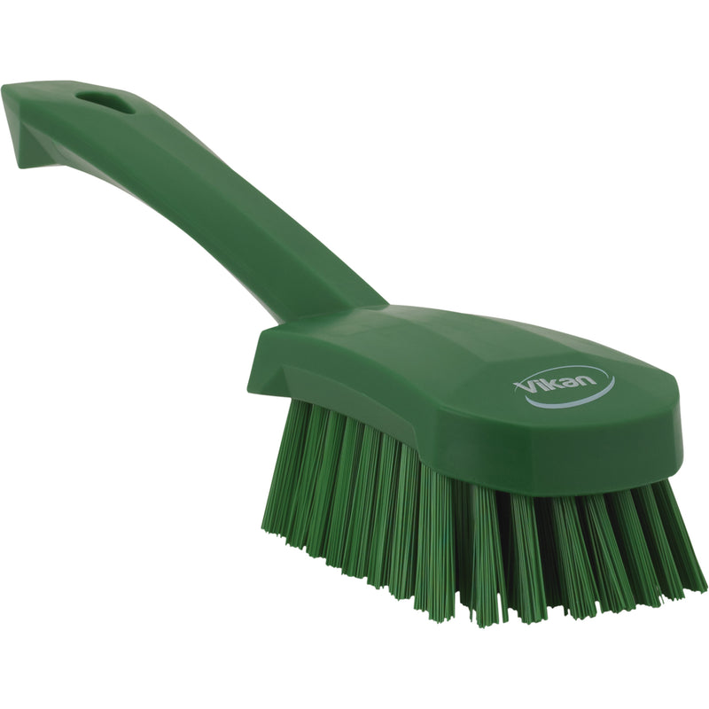 Brosse à baratter à manche court, poils durs, 25 cm de long, verte