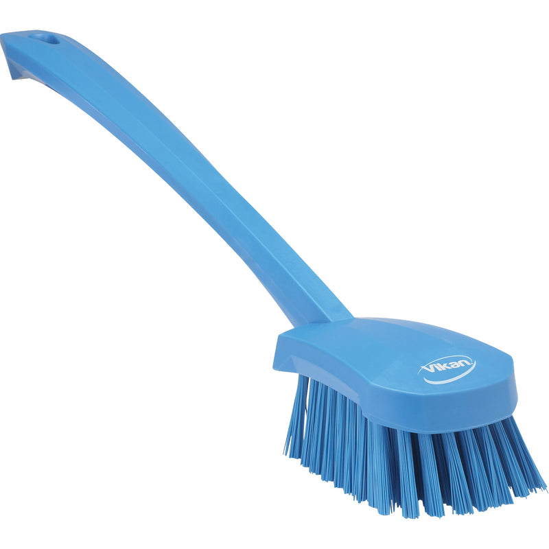 Brosse à long manche, poils durs, 15-1/2" de long, bleue