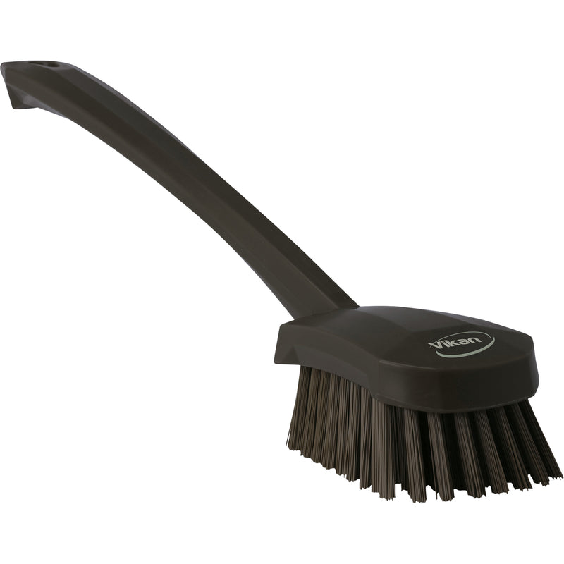 Long Handle Brush, Stiff Bristles, 16-3/10" Long, Black