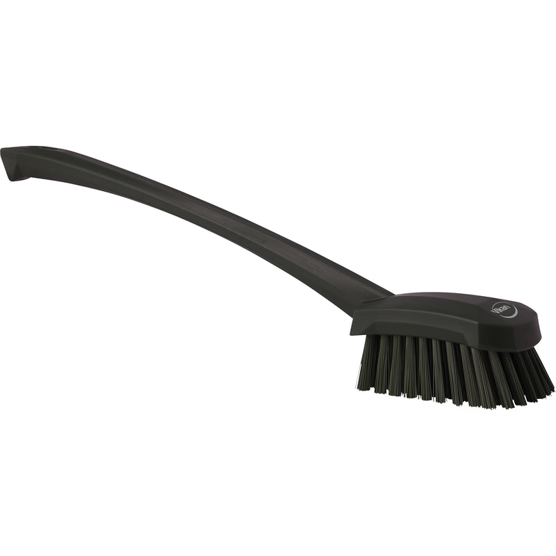 Long Handle Brush, Stiff Bristles, 16-3/10" Long, Black