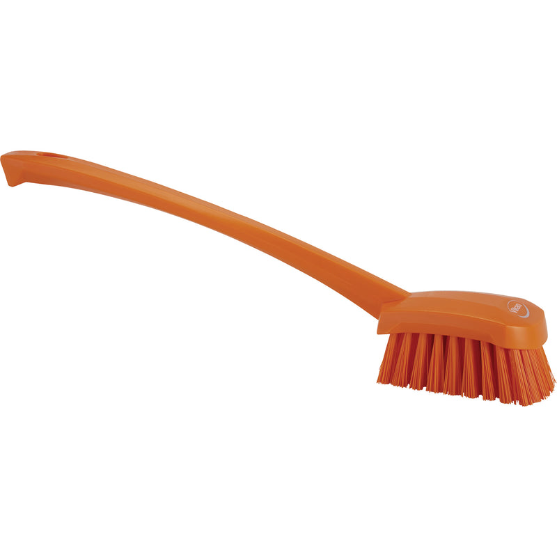Brosse à long manche, poils durs, 15-1/2" de long, orange