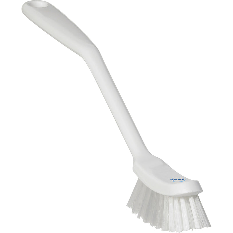 Brosse à vaisselle étroite, poils moyens, 28 cm de long, blanche