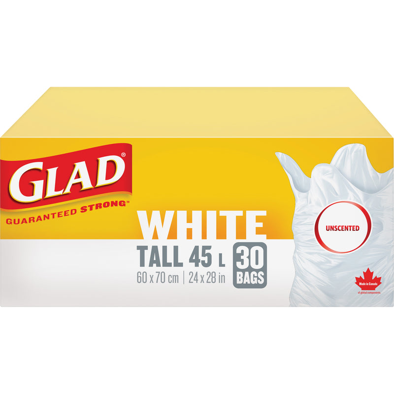 Tall 45L Unscented Garbage Bags, Regular, 24" W x 28" L, White