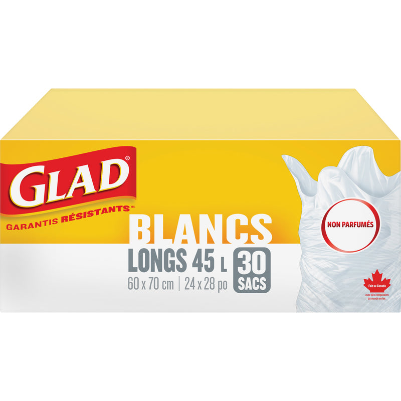 Tall 45L Unscented Garbage Bags, Regular, 24" W x 28" L, White
