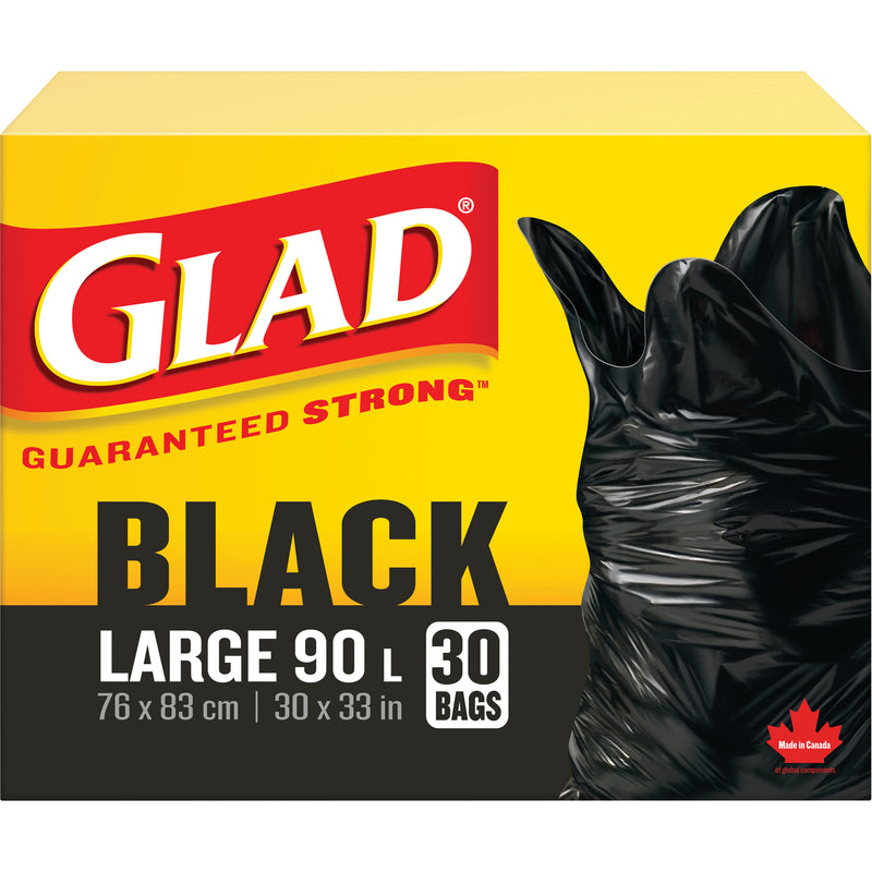 Sacs poubelles 90 L, standard, 76 cm de large x 84 cm de long, noirs, ouverture sur le dessus