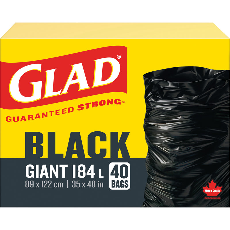 Sacs poubelles 184 L, standard, 89 cm l x 122 cm L, noirs, ouverture sur le dessus