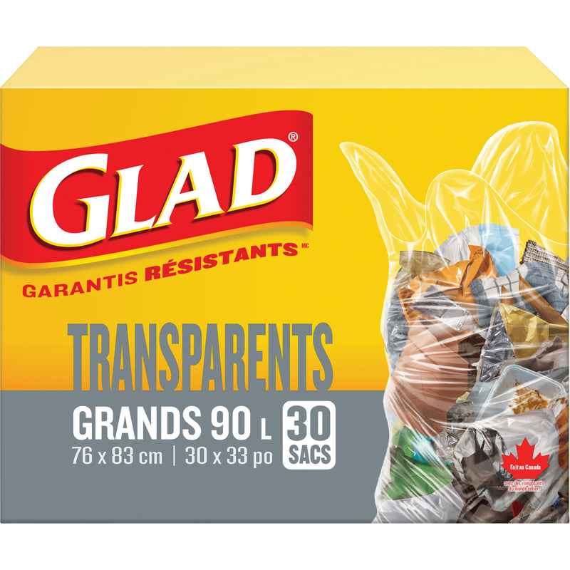 90L Garbage Bags, Regular, 30" W x 33" L, Clear