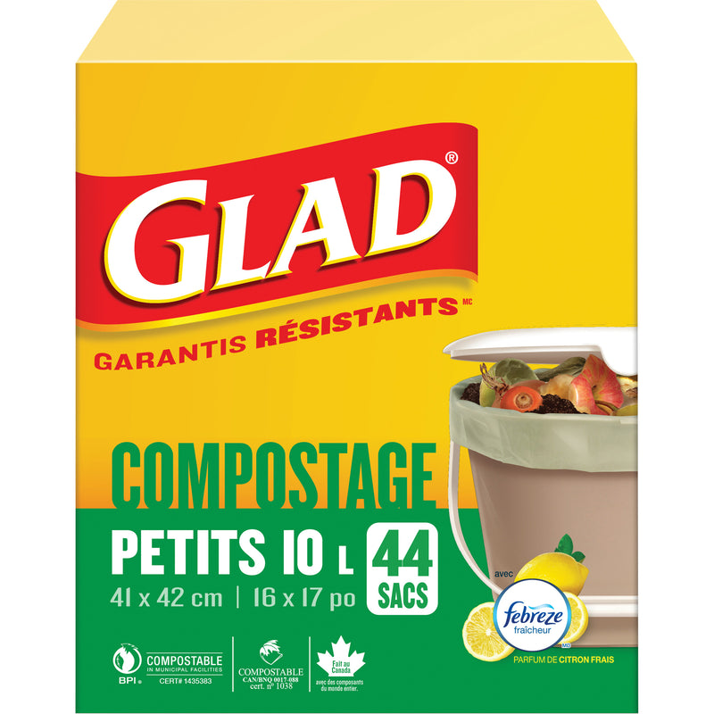 Sacs compostables de petite taille de 10 L, réguliers, 17 po L x 16 po l, bruns, 44 qté/pqt.