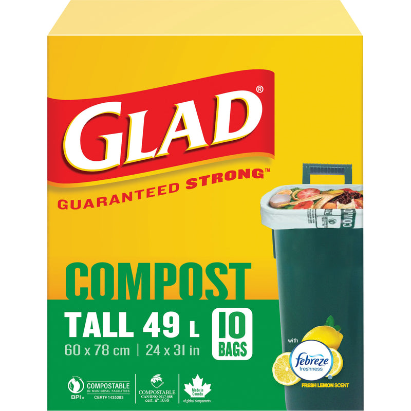 Sacs compostables hauts de 49 L, réguliers, 31 po L x 24 po l, brun, 10 qté/pqt.