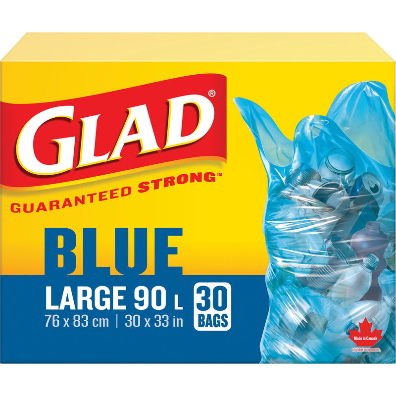 90L Recycling Bags, Regular, 30" W x 33" L, Blue