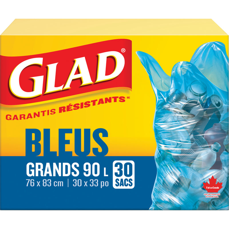 90L Recycling Bags, Regular, 30" W x 33" L, Blue