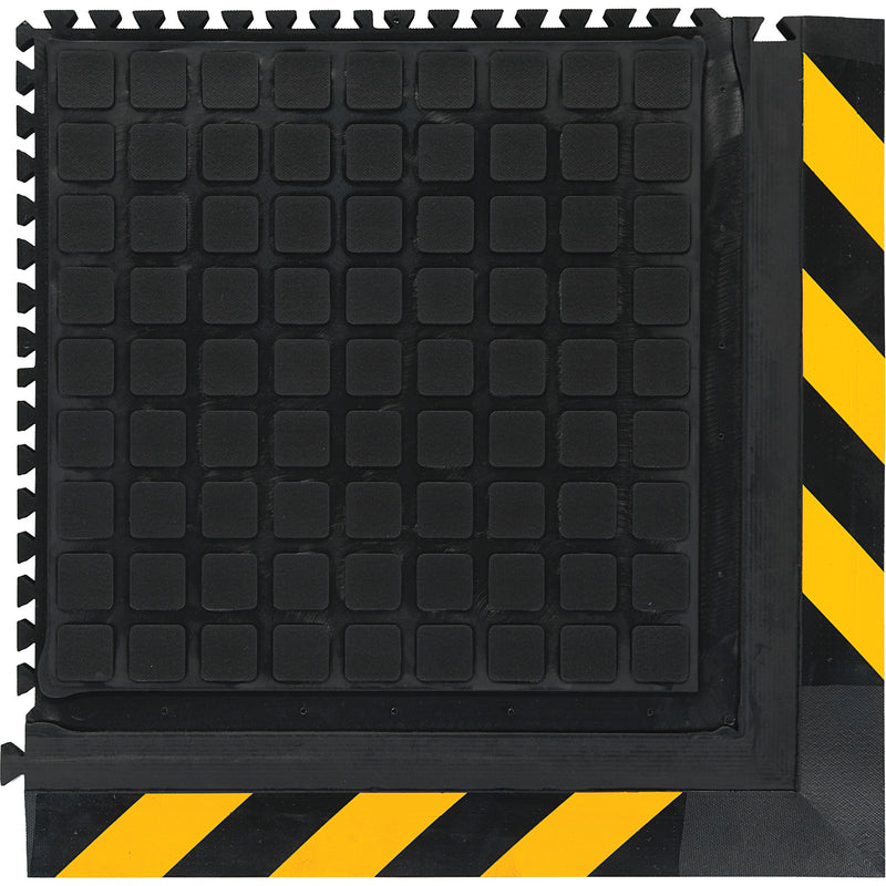 Hog Heaven III Comfort Modular Corner Tile, Corrugated, 1-4/5' x 1-4/5' x 3/4", Black/Yellow, Nitrile