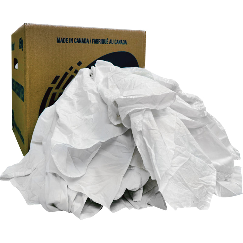Chiffons d'essuyage recyclés, coton, blancs, 10 lb
