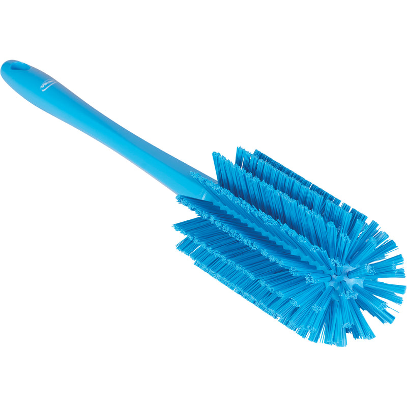 Brosse moyenne avec manche, poils durs, 43 cm de long, bleue