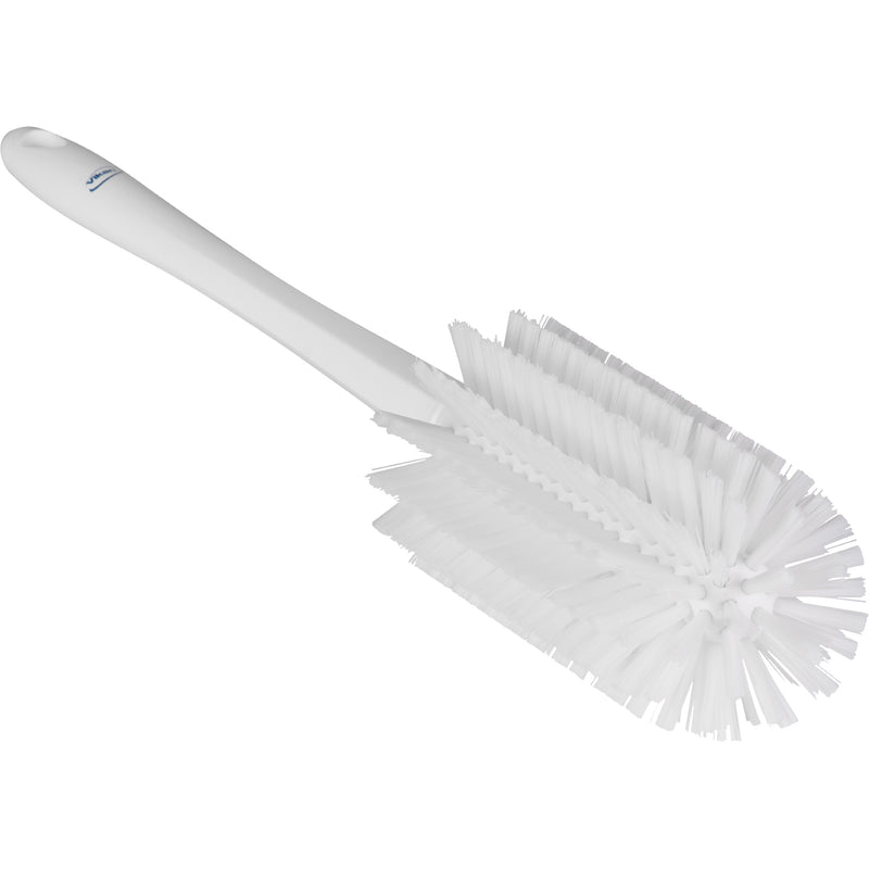 Brosse moyenne avec manche, poils durs, 43 cm de long, blanche