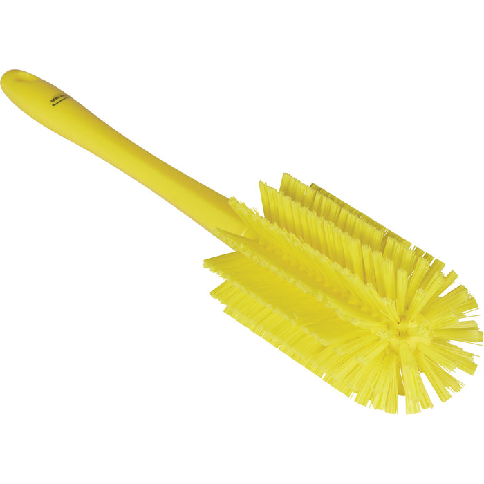 Brosse moyenne avec manche, poils durs, 43 cm de long, jaune