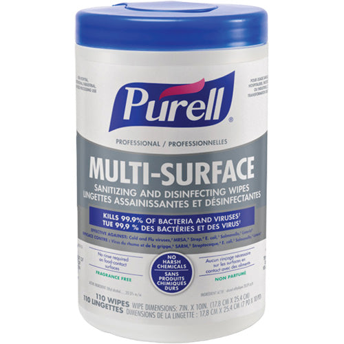 Professional Multi-Surface Sanitizing & Disinfecting Wipes, 7" x 10", 110 Count