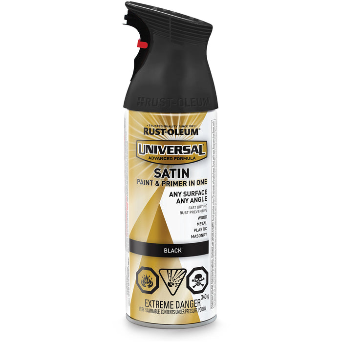 Universal® Enamel Paint & Primer In One, Black, Satin, Aerosol Can