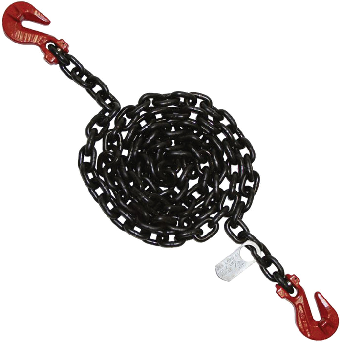 Chain Sling, Grade 100 Chain, Single Legs, Grab & Grab Hooks, 1/2" x 8'
