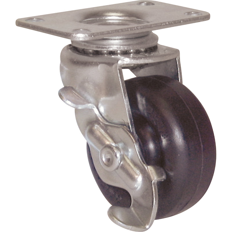 General Purpose Caster, Swivel with Brake, 2" (51 mm), Polyolefin, 80 lbs. (36 kg.)