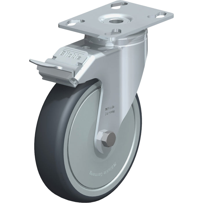 Caster, Swivel with Brake, 5" (127 mm), Thermoplastic Rubber, 220 lbs. (100 kg.)