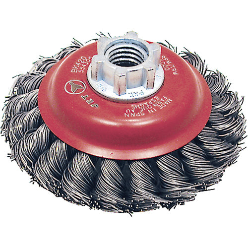 BK420T Knot Twisted Conical Brush, 4" Dia., 0.02" Fill, 5/8"-11 Arbor, Steel