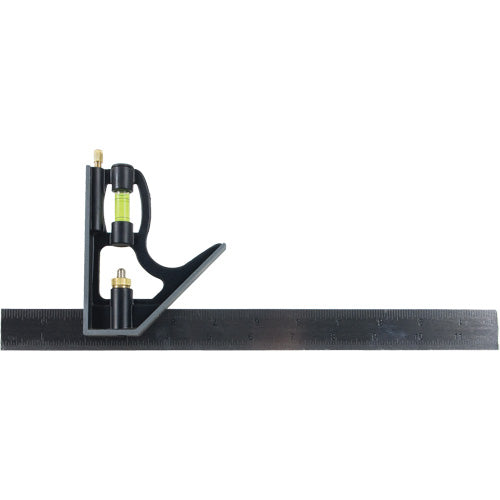Combination Square, 12" L, Stainless Steel, Plain