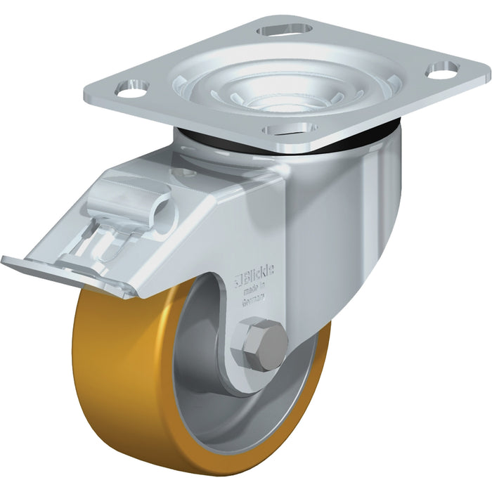 High-Quality Caster, Swivel with Brake, 4" (101.6 mm), Polyurethane Elastomer, 550 lbs. (249.5 kg.)