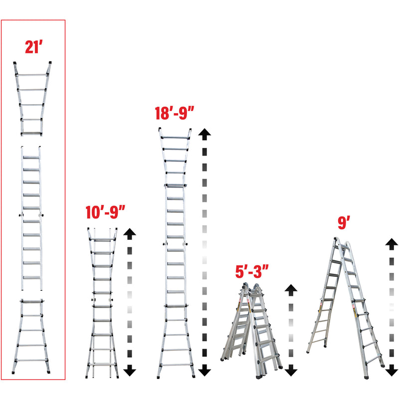 Échelle télescopique multipositions, aluminium, 300 lb, classe CSA 1A