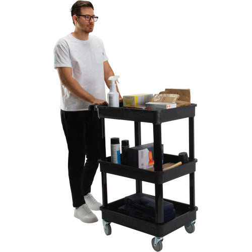 Utility Cart with Deep Lip Shelf, 3 Tiers, 19" x 39-1/2" x 28-1/4", 330 lbs. Capacity