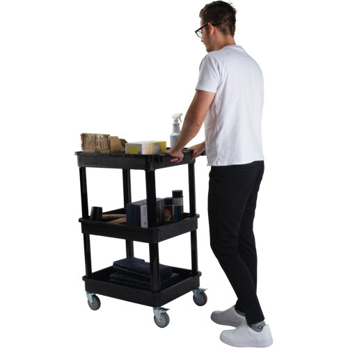 Utility Cart with Deep Lip Shelf, 3 Tiers, 19" x 39-1/2" x 28-1/4", 330 lbs. Capacity