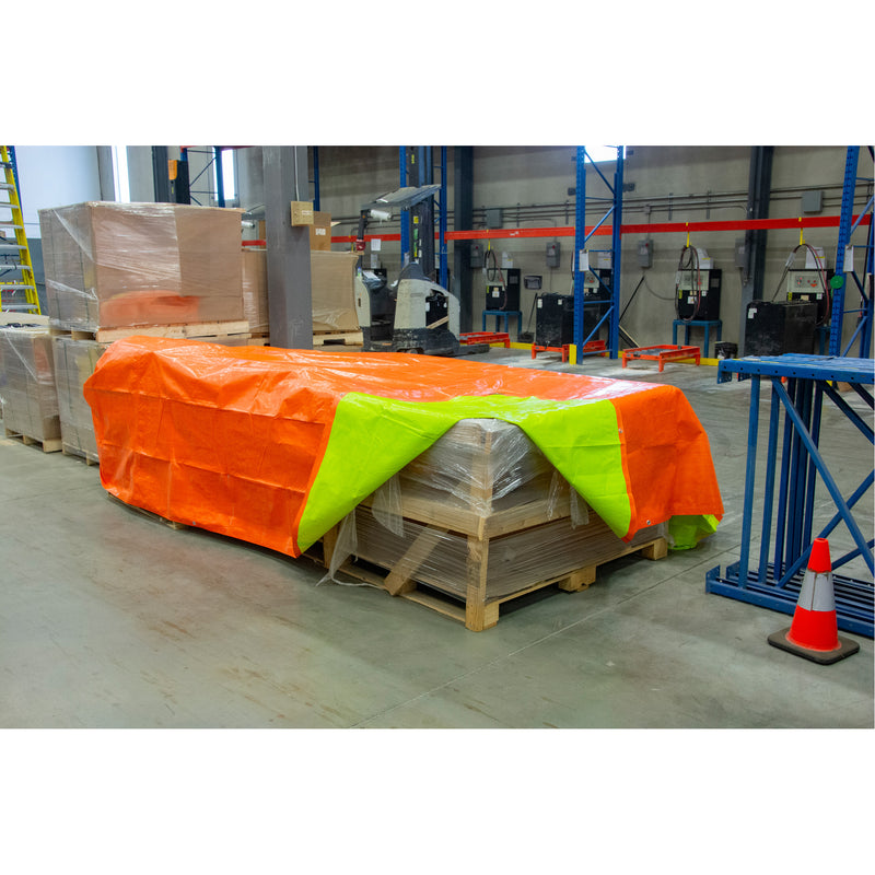 High-Visibility Heavy-Duty Woven Tarp, Polyethylene, Green/Orange, 20' x 30' x 12 mils