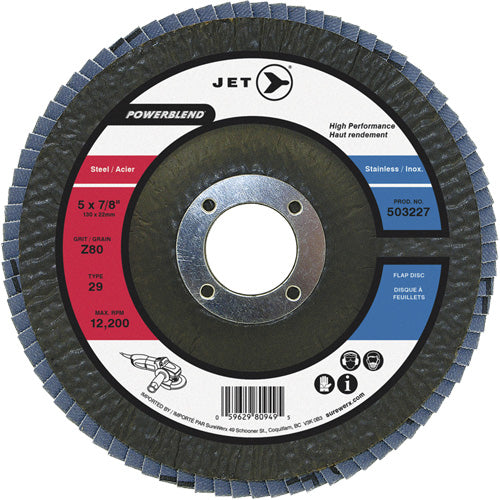 POWERBLEND Flap Disc, 5" x 7/8", Type 29, Z40 Grit, Zirconia Alumina