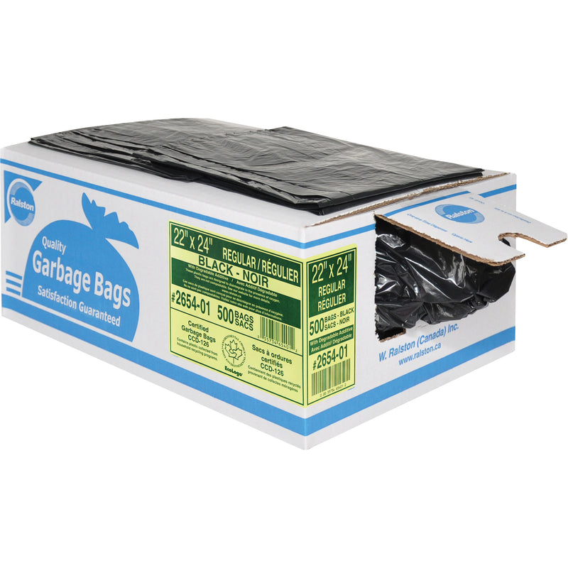 2600 Series Industrial Garbage Bags, Regular, 24" W x 22" L, Black