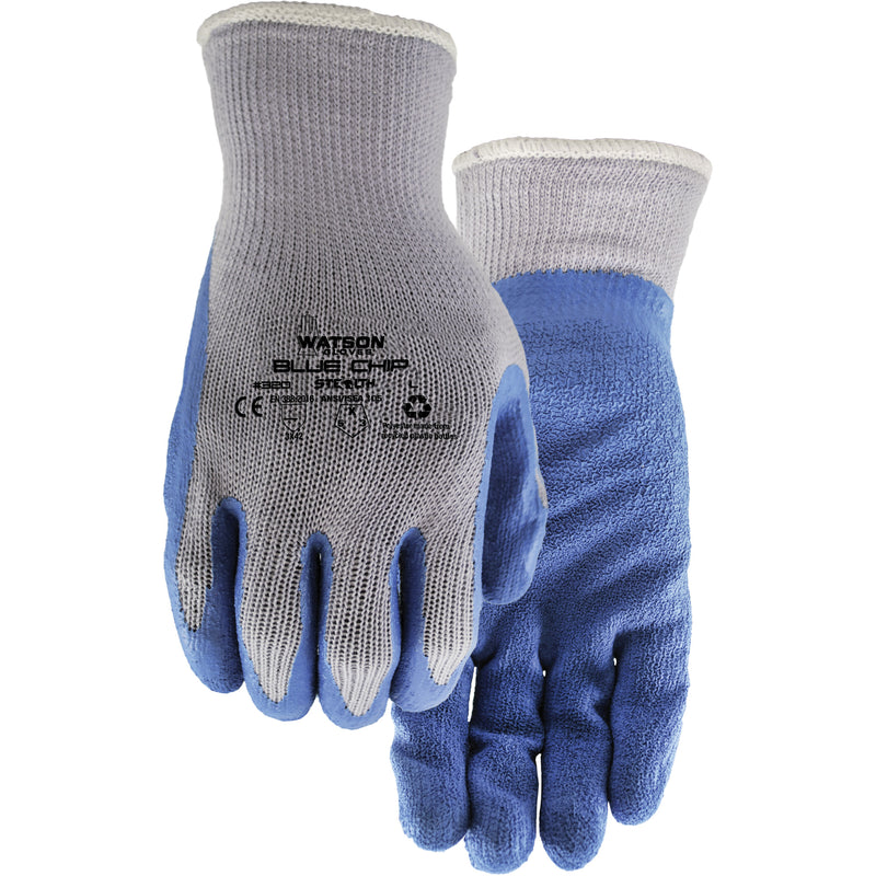Stealth Blue Chip Coated Gloves, Large, Rubber Latex Coating, 10 Gauge, Polyester Shell
