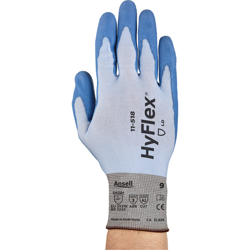 HyFlex™ Light-Weight Cut-Resistant Gloves, Size 11, 18 Gauge, Polyurethane Coated, Dyneema® Shell, ASTM ANSI Level A2/EN 388 Level B