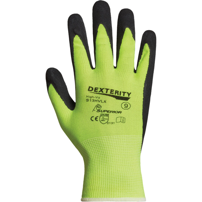 Dexterity® Coated Gloves, 8, Latex Coating, 13 Gauge, Polyester Shell
