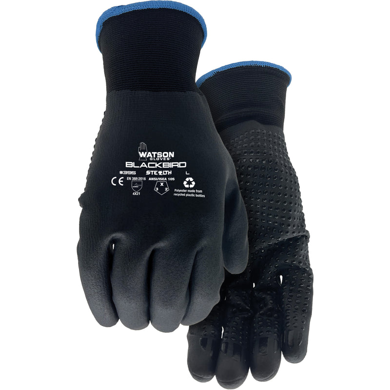 Stealth Blackbird Coated Gloves, X-Large, Microfoam Nitrile Coating, 15 Gauge, Polyester Shell