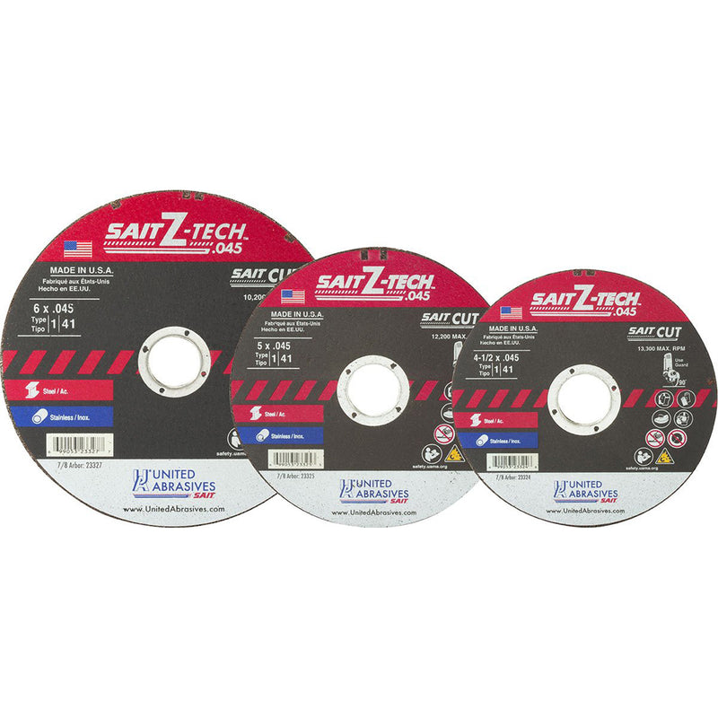 Ztech Cutting Wheel, 4-1/2" x 0.045", 7/8" Arbor, Type 1, Zirconium, 13300 RPM
