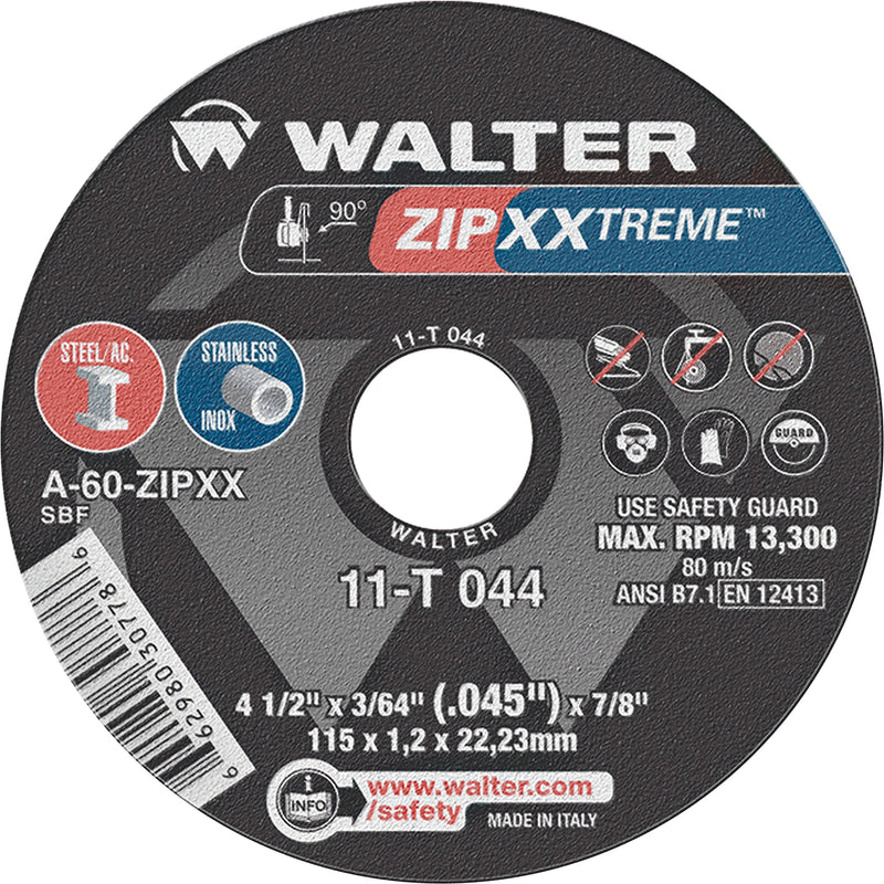 ZIP XXTREME™ Cutting Wheel, 4-1/2" x 3/64", 7/8" Arbor, Type 1, Aluminum Oxide, 13300 RPM