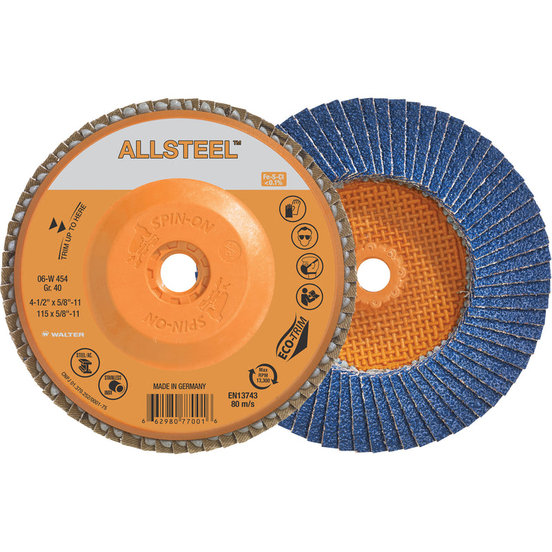 Disque à lamelles AllSteel™, 4-1/2" x 5/8"-11, type 27, grain 40, alumine de zircone