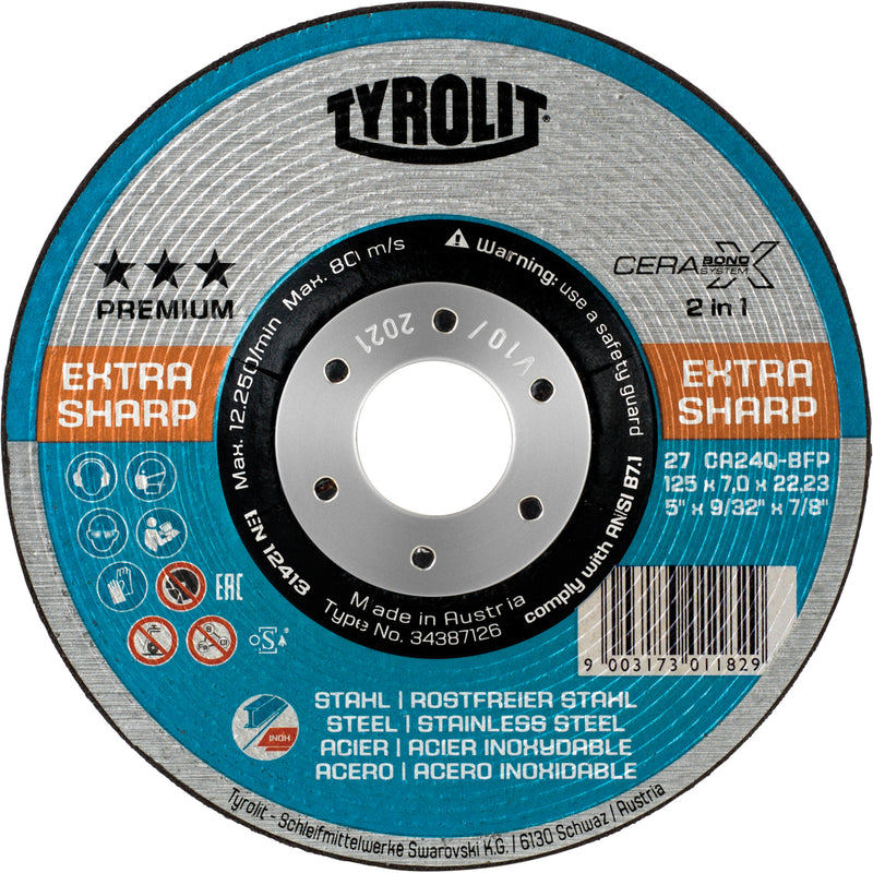 Cerabond X Grinding Wheel, 5" x 9/32", 7/8" Arbor, Ceramic, Type 27