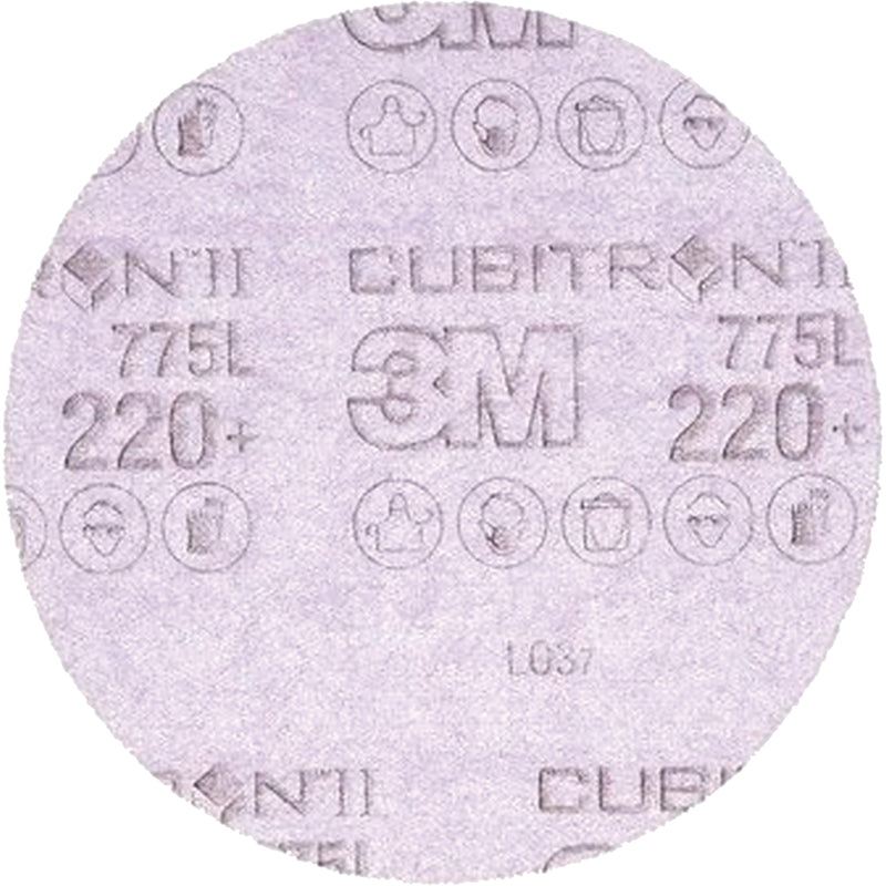 Cubitron™ II Hookit™ Clean Sanding Film Disc 775L, 5" Dia., 220+ Grit, Ceramic, 3 mils