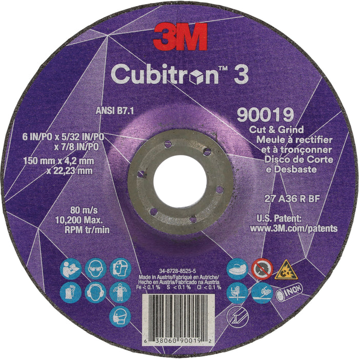 Meule de coupe et de meulage Cubitron™ 3, 6" x 5/32", mandrin 7/8", type T27, grain 36+, céramique