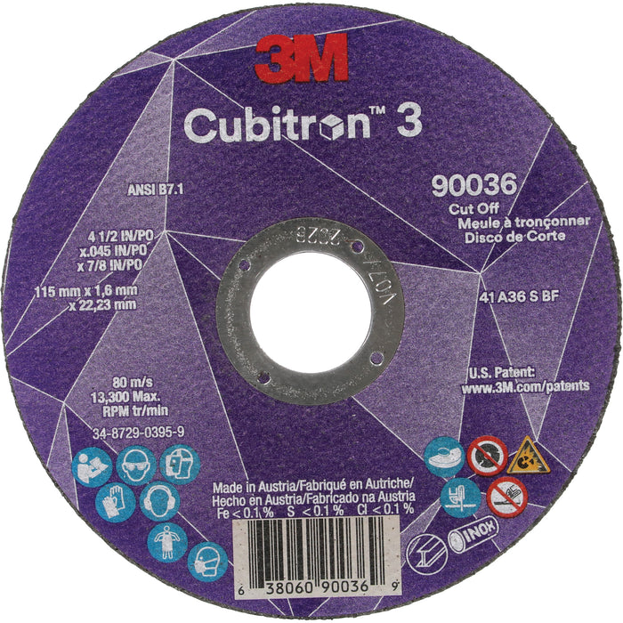 Cubitron™ 3 Cut-Off Wheel, 4-1/2" x 0.045", 7/8" Arbor, Type T1, Ceramic, 13300 RPM