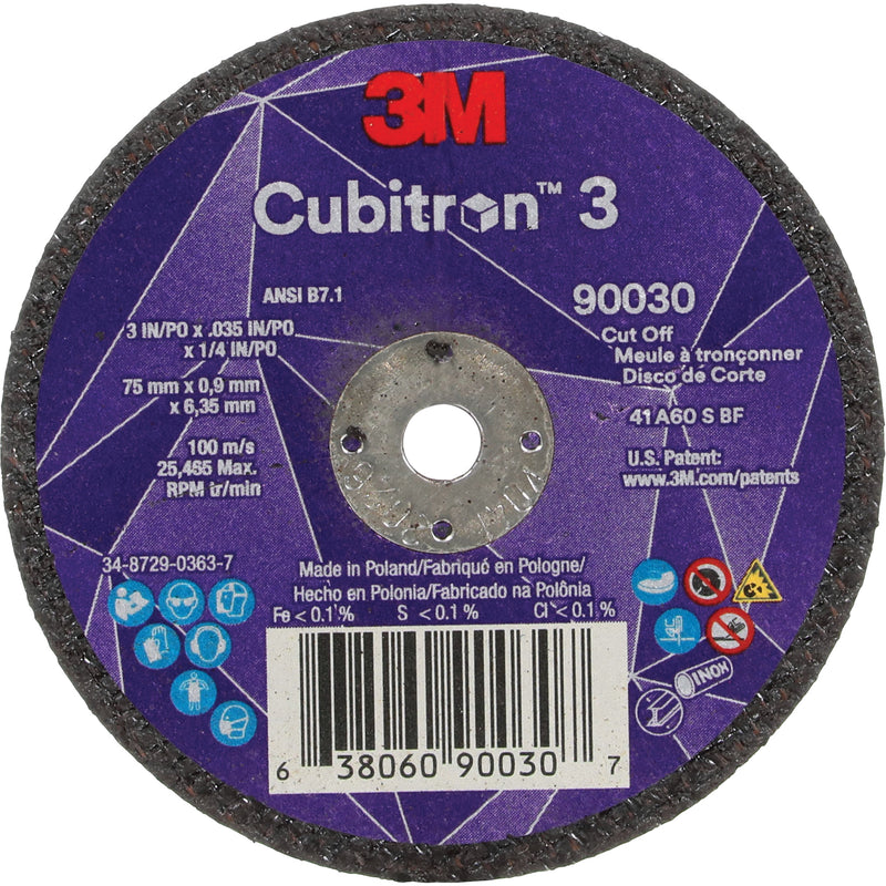 Meule à tronçonner Cubitron™ 3, 3" x 0,035", mandrin 1/4", type T1, céramique, 21 000 tr/min