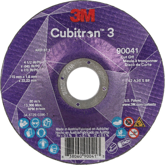 Cubitron™ 3 Cut-Off Wheel, 4-1/2" x 0.045", 7/8" Arbor, Type T27, Ceramic, 13300 RPM