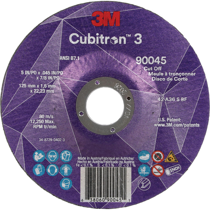 Cubitron™ 3 Cut-Off Wheel, 5" x 0.045", 7/8" Arbor, Type T27, Ceramic, 12250 RPM