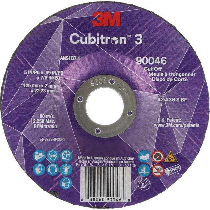 Cubitron™ 3 Cut-Off Wheel, 5" x 0.09", 7/8" Arbor, Type T27, Ceramic, 12250 RPM